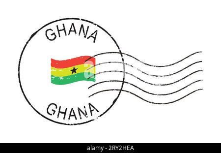 Timbre grunge postal GHANA. Agitant le drapeau au milieu. Illustration de Vecteur