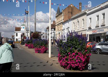 Superbes expositions florales publiques célébrant Stratford in Bloom et inspirées par Plantscape sur une exposition publique dans les rues de Stratford sur Avon Royaume-Uni Banque D'Images