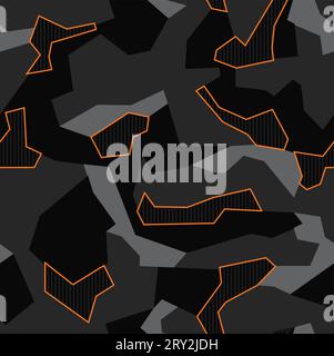 Motif sans couture de camouflage de nuit urbain avec des formes polygonales et des contours orange. Illustration de Vecteur