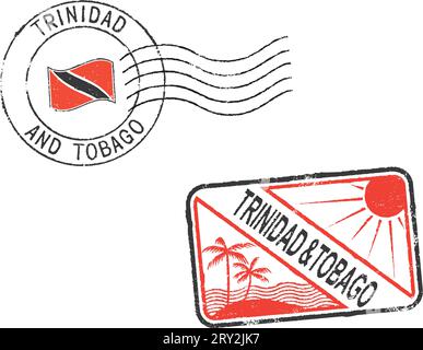 Timbres grunge postaux ''Trinité-et-Tobago''. Fond blanc. Illustration de Vecteur