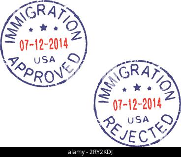 Deux timbres de passeport vectoriel ''Immigration USA-approuvé/rejeté'' Illustration de Vecteur