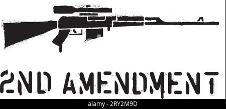 Citation "deuxième amendement". Peinture au pistolet pochoir graffiti. Silhouette de fusil de sniper. Illustration de Vecteur