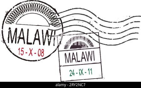 Deux timbres grunge postaux 'Malawi'. Illustration de Vecteur