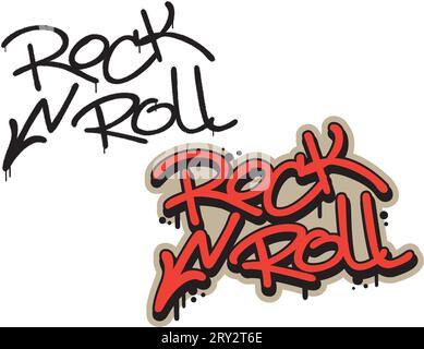 Rock n roll, spray graffiti tag. Panneau haute tension. Typographie de lettrage à la main. Fond blanc. Illustration de Vecteur
