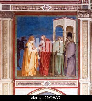 La trahison de Judas par Giotto dans la chapelle Scrovegni, Padoue Banque D'Images