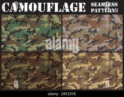 Ensemble de motifs sans couture de camouflage. Palette de couleurs boisées. Illustration de Vecteur
