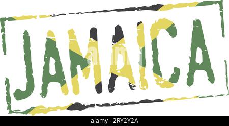 Timbre grunge 'Jamaica'. Drapeau jamaïcain à l'intérieur du timbre. Illustration de Vecteur