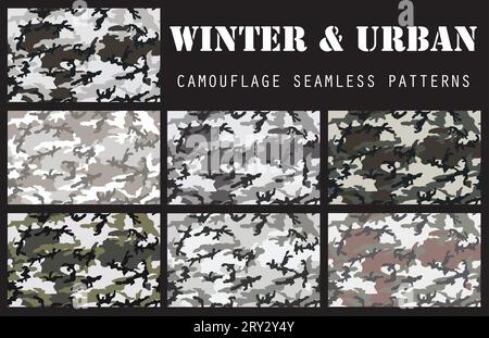 Motifs sans couture camouflage. Hiver et style urbain. Jeu de quatre couleurs Illustration de Vecteur
