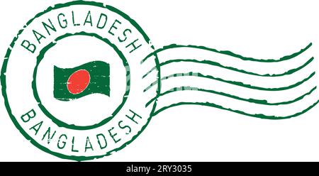 Timbre grunge postal '''Bangladesh''. Drapeau au milieu. Illustration de Vecteur