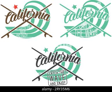 ''California-attrapez la vague et profitez '' illustration pour t-shirt, affiche... Illustration de Vecteur