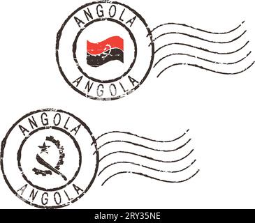 Deux timbres grunge postaux 'ANGOLA'. Illustration de Vecteur