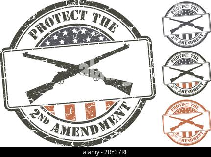 Timbre grunge patriotique ; fusils croisés. Protéger le deuxième amendement de la constitution américaine Illustration de Vecteur