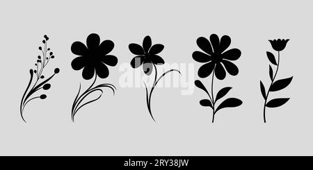 Art vectoriel simple d'icônes de fleurs Collection Illustration de Vecteur