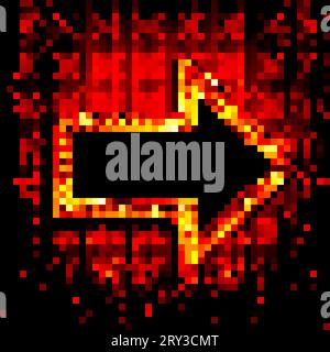 Orange, jaune et rougeâtre couleur vintage lumineux et coloré panneau de flèche d'affichage métallique lumineux avec des ampoules incandescentes isolées contre le bac Illustration de Vecteur