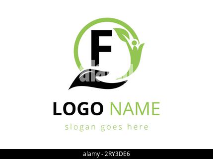 Lettre F avec Charity Help Hands logo Design Vector modèle. Soins de santé, Fondation avec symbole de main Illustration de Vecteur