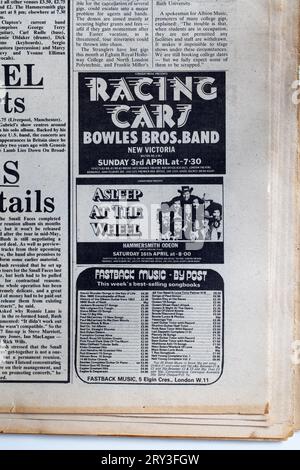 Publicité de concert dans le numéro des années 1970 de NME New musical Express Music Paper Banque D'Images