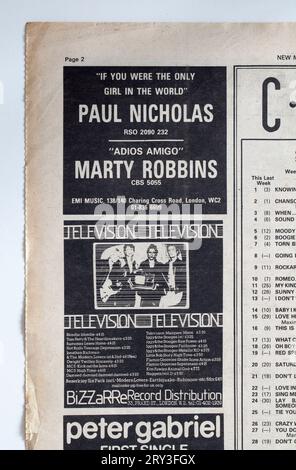 Publicité de concert dans le numéro des années 1970 de NME New musical Express Music Paper Banque D'Images