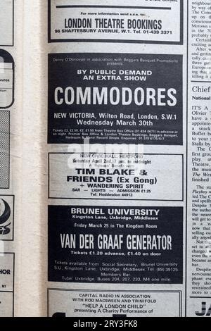 Publicité de concert dans le numéro des années 1970 de NME New musical Express Music Paper Banque D'Images