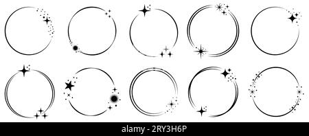Jeu de cadres en forme de cercle étoilé. Étoiles cadres ronds. Illustration vectorielle isolée sur fond blanc Illustration de Vecteur