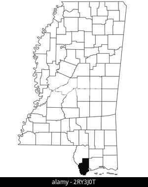 Carte du comté de Hancock dans l'état du Mississippi sur fond blanc. Carte du comté unique en couleur noire sur la carte du Mississippi. États-Unis d'AME Banque D'Images