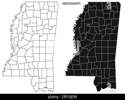 Ensemble de cartes de contour des comtés du Mississippi - version illustration Banque D'Images