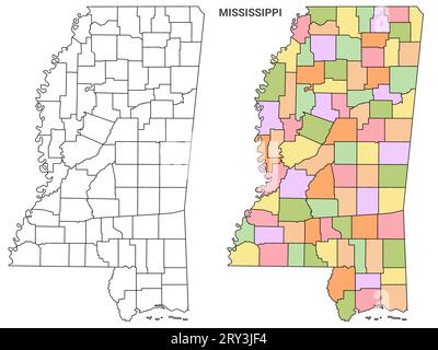 Ensemble de cartes de contour des comtés du Mississippi - version illustration Banque D'Images