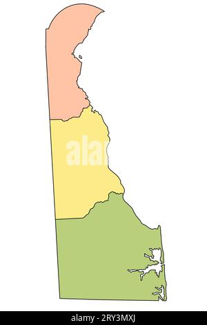 Carte administrative du Delaware. Carte des comtés du Delaware avec différentes couleurs, carte vierge, carte vide du Delaware Banque D'Images