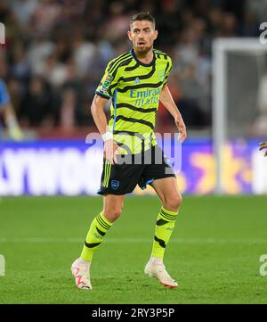 27 septembre 2023 - Brentford - EFL Cup - Gtech Community Stadium Jorginho d'Arsenal lors du match contre Brentford. Photo : Mark pain / Alamy Live News Banque D'Images