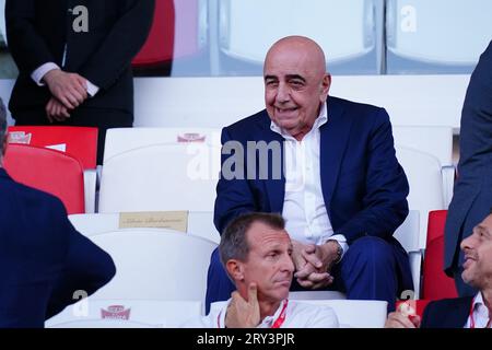 Monza, Italie. 28/09/2023, Adriano Galliani (AC Monza) lors du championnat italien Serie A match de football entre AC Monza et Bologna FC le 28 septembre 2023 au U-Power Stadium de Monza, Italie. Crédit : Luca Rossini/E-Mage/Alamy Live News Banque D'Images