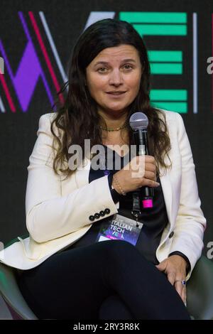 Torino, Italie. 28 septembre 2023. Natalia Misciattelli, PDG d’AAvantgarde Bio, sur la scène de la semaine italienne de la technologie 2023. Crédit : Marco Destefanis/Alamy Live News Banque D'Images