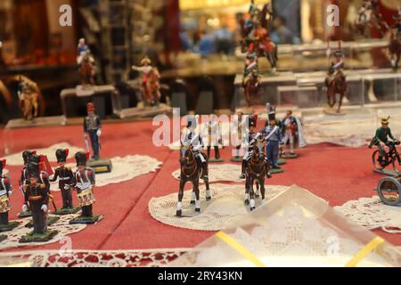 Soldats jouets à vendre dans un magasin à Bruxelles, Belgique. Banque D'Images