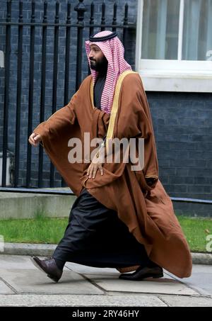 Londres, Royaume-Uni. 07 mars 2018. Le prince héritier saoudien Mohammed bin Salmane arrive au numéro 10 Downing Street à Londres. (Photo Fred Duval/SOPA Images/Sipa USA) crédit : SIPA USA/Alamy Live News Banque D'Images