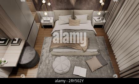 Modern Luxury Small Bedroom .3d rendu Banque D'Images