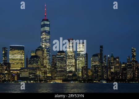 New York, États-Unis, 28 septembre 2023 - vue de la Skyline du bas Manhattan depuis Hoboken, New Jersey. Crédit : Enrique Shore/Alamy stock photos Banque D'Images