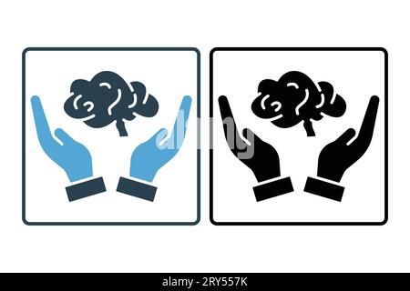 Icône de réflexion. Main avec cerveau. icône liée à la pensée critique. convient pour la conception de site web, application, interfaces utilisateur, imprimable, etc Style d'icône solide Illustration de Vecteur