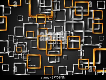 Les carrés dorés et métalliques abstraits arrière-plan technologique. Conception vectorielle géométrique Illustration de Vecteur