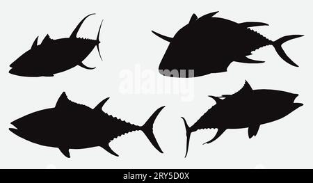 Majestic Tuna Symphony : un superbe ensemble de silhouettes Illustration de Vecteur