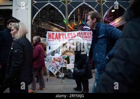 Manifestation contre les droits des animaux contre la fourrure devant Harvey Nichols Londres le 30 novembre 2013 Banque D'Images