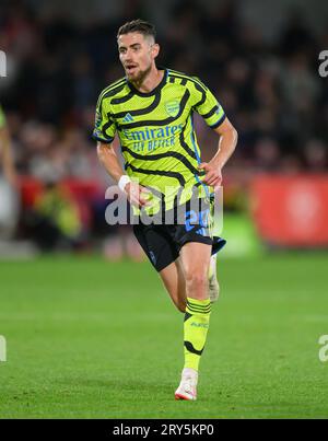 27 septembre 2023 - Brentford - EFL Cup - Gtech Community Stadium Jorginho d'Arsenal lors du match contre Brentford. Photo : Mark pain / Alamy Live News Banque D'Images