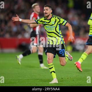 27 septembre 2023 - Brentford - EFL Cup - Gtech Community Stadium Jorginho d'Arsenal lors du match contre Brentford. Photo : Mark pain / Alamy Live News Banque D'Images