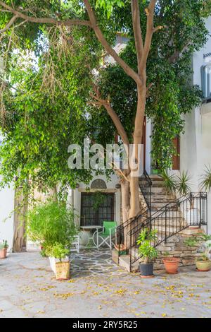 Scène de rue typique sur le Naxos une des îles des Cyclades en Grèce Banque D'Images