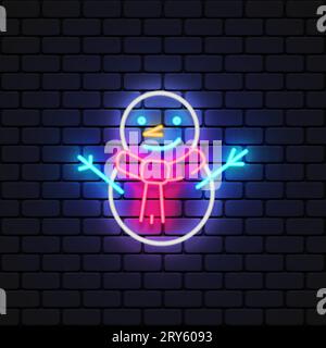Icône néon bonhomme de neige pour la conception de décoration. Illustration vectorielle Illustration de Vecteur