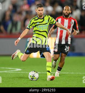 27 septembre 2023 - Brentford - EFL Cup - Gtech Community Stadium Jorginho d'Arsenal lors du match contre Brentford. Photo : Mark pain / Alamy Live News Banque D'Images