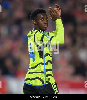 27 septembre 2023 - Brentford - EFL Cup - Gtech Community Stadium Eddie Nketiah d'Arsenal lors du match contre Brentford. Photo : Mark pain / Alamy Live News Banque D'Images