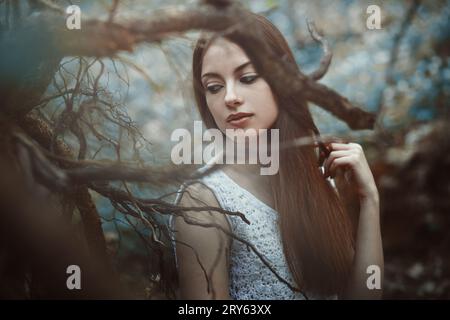 Portrait de jeune femme éthérée. Innocence conceptuelle Banque D'Images