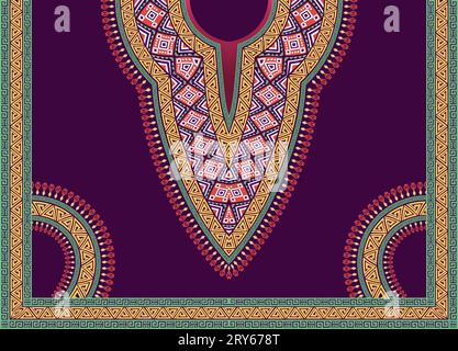 Motif de cou décoratif géométrique répétitif coloré pour chemise dashiki africaine Illustration de Vecteur