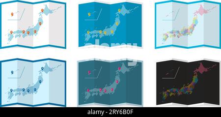 Ensemble d'illustrations vectorielles de la carte du Japon à quatre volets ( motif de points ) Illustration de Vecteur