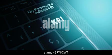 Gros plan du clavier de l'ordinateur avec texte KPI sur le bouton. Indicateurs clés de performance. Mesures et mesures marketing. Banque D'Images