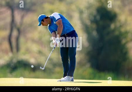 Viktor Hovland de l'équipe Europe lors des forsomes le premier jour de la 44e Ryder Cup au Marco Simone Golf and Country Club, Rome, Italie. Date de la photo : Vendredi 29 septembre 2023. Banque D'Images