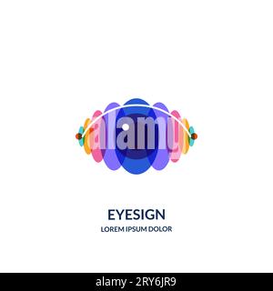 Modèle de conception de signe de logo multicolore ou d'emblème de vision oculaire. Illustration vectorielle abstraite d'yeux humains de cercle ovale coloré. Concept pour l'ophtalmologie, op Illustration de Vecteur